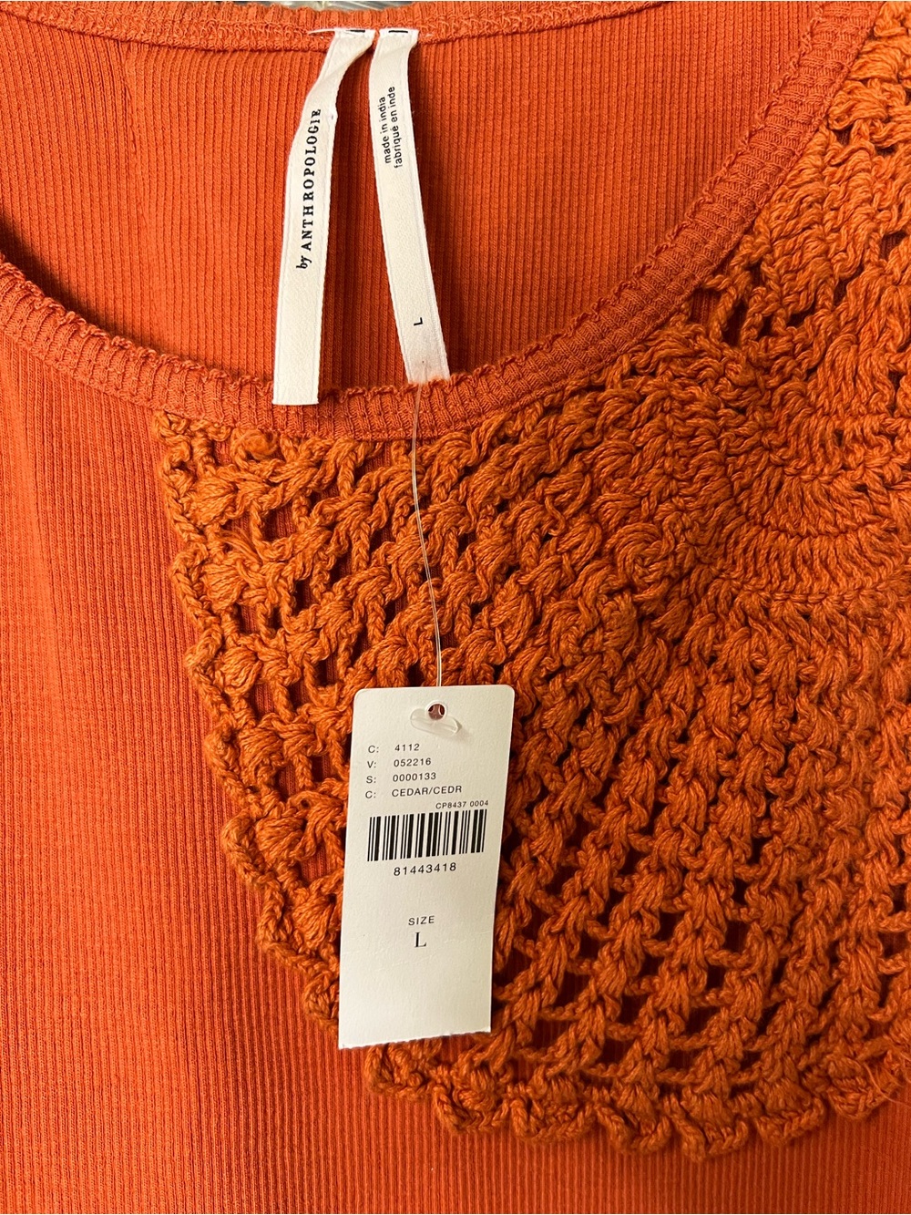 Anthropologie (Two Tanks)Orange Crochet Tank Top and beige Crochet tank L - Picture 3 of 5